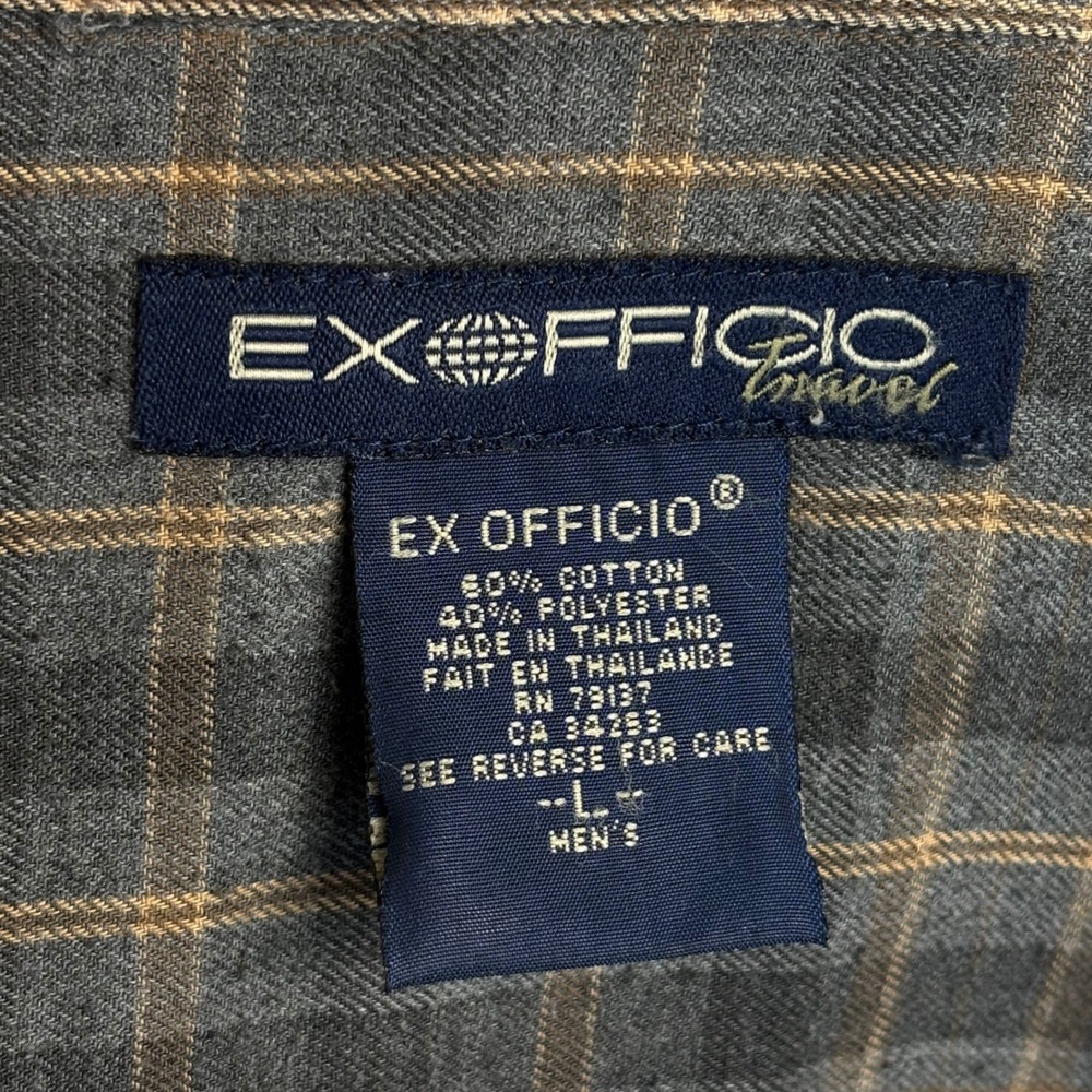 ExOfficio‎ Travel Mens L Gray Plaid Long Sleeve Button Down Utility Shirt Pocket - Picture 6 of 7